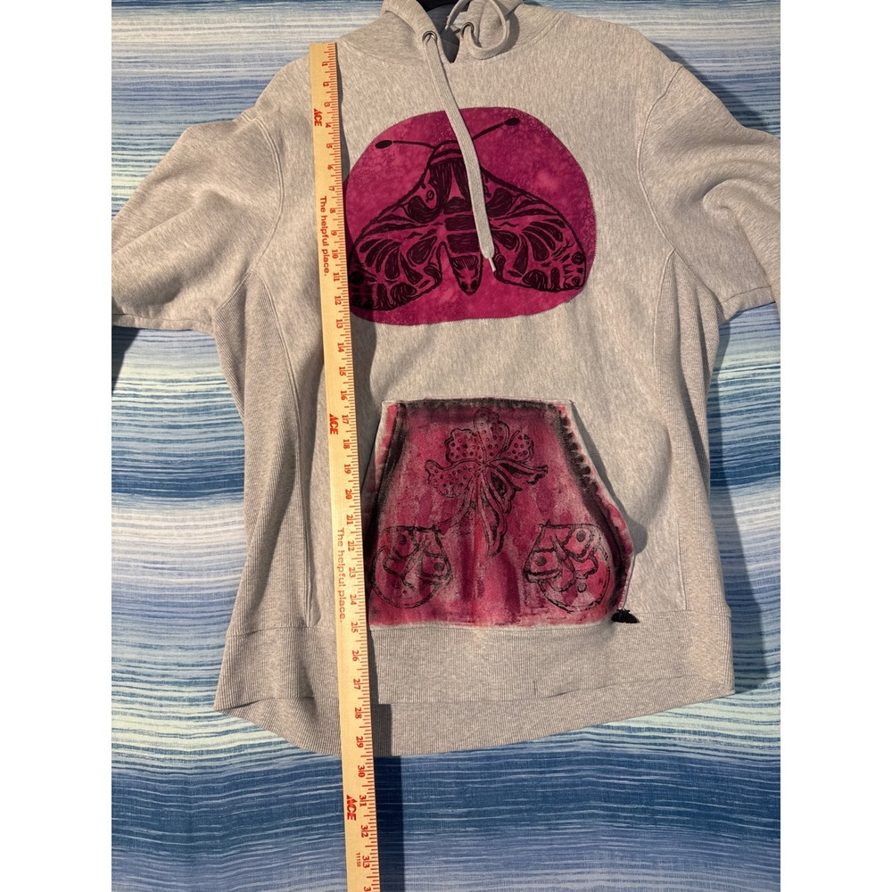 Upcycled Pink Moth Hoodie Grey XL One of One Reworked - Picture 6 of 7